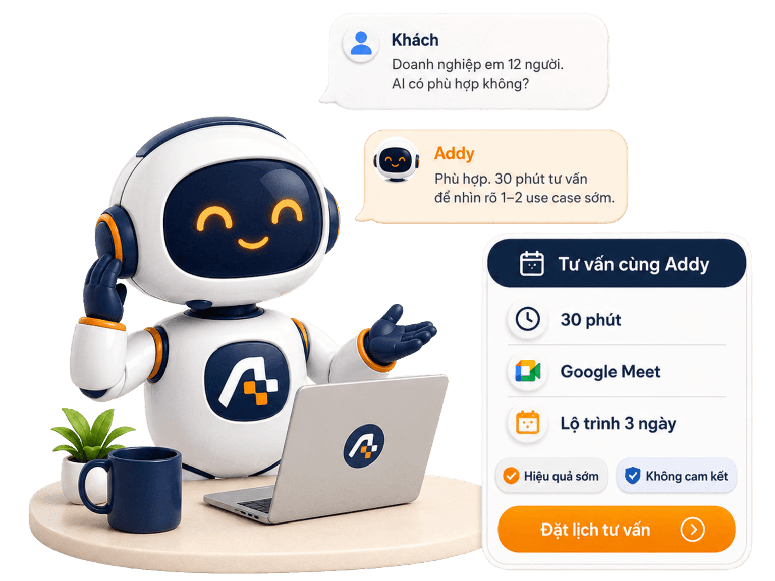 Đăng ký dùng thử Addy Growth — để lại thông tin, Addy kích hoạt tài khoản