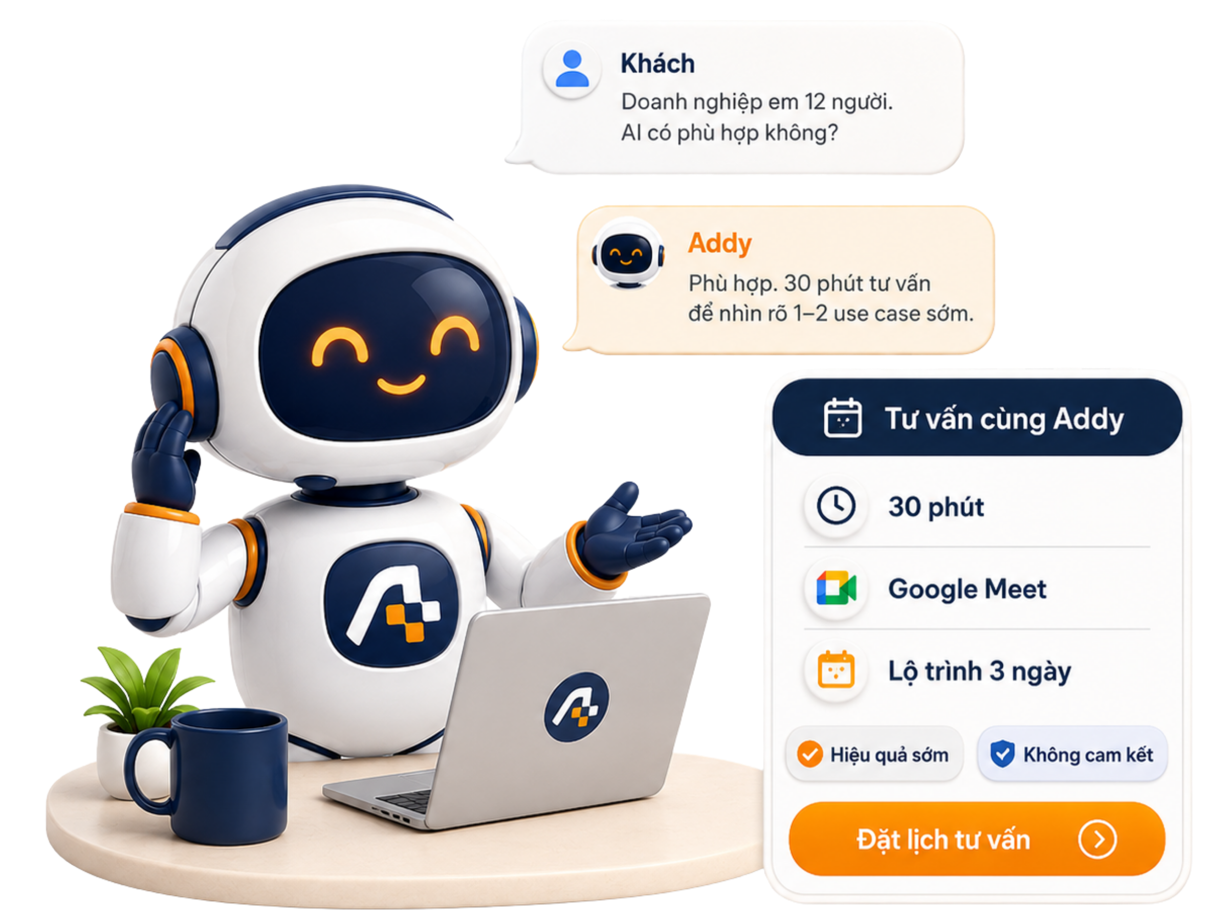 Đăng ký dùng thử Addy Growth — để lại thông tin, Addy kích hoạt tài khoản